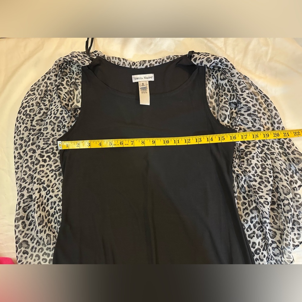 Rebecca Malone Leopard Print Cardigan Top Set Black White Small Chic Layered - Picture 6 of 9